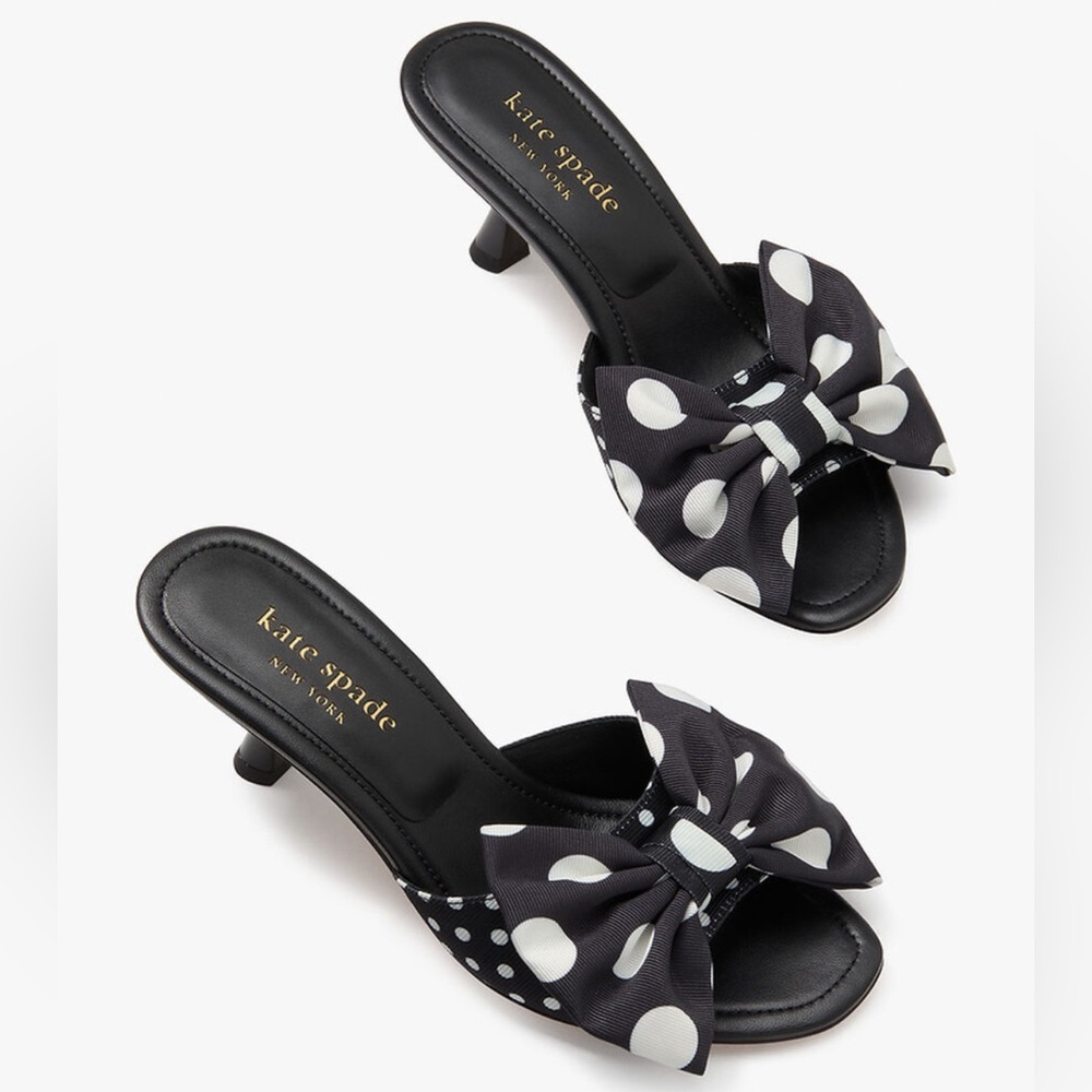 Kate Spade Black and White Polka Dot Kitten Heels